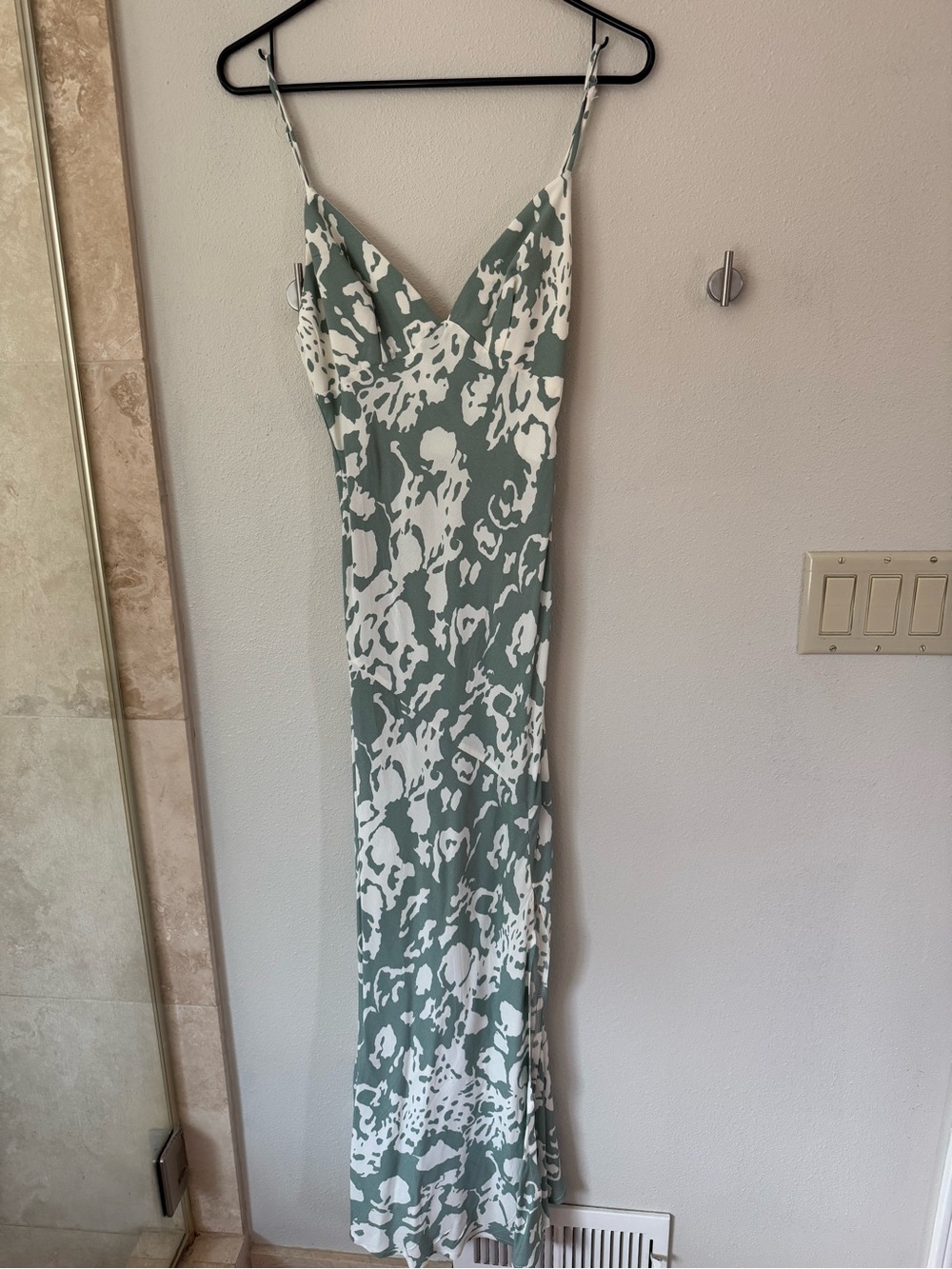 Sage Green and White Spaghetti-Strap Maxi Slip Dress